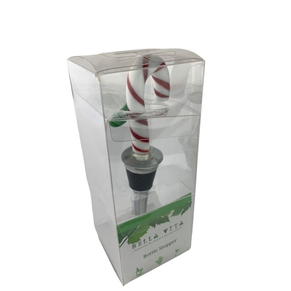 Bella Vita Candy Cane Glass Holiday Bottle Stopper New